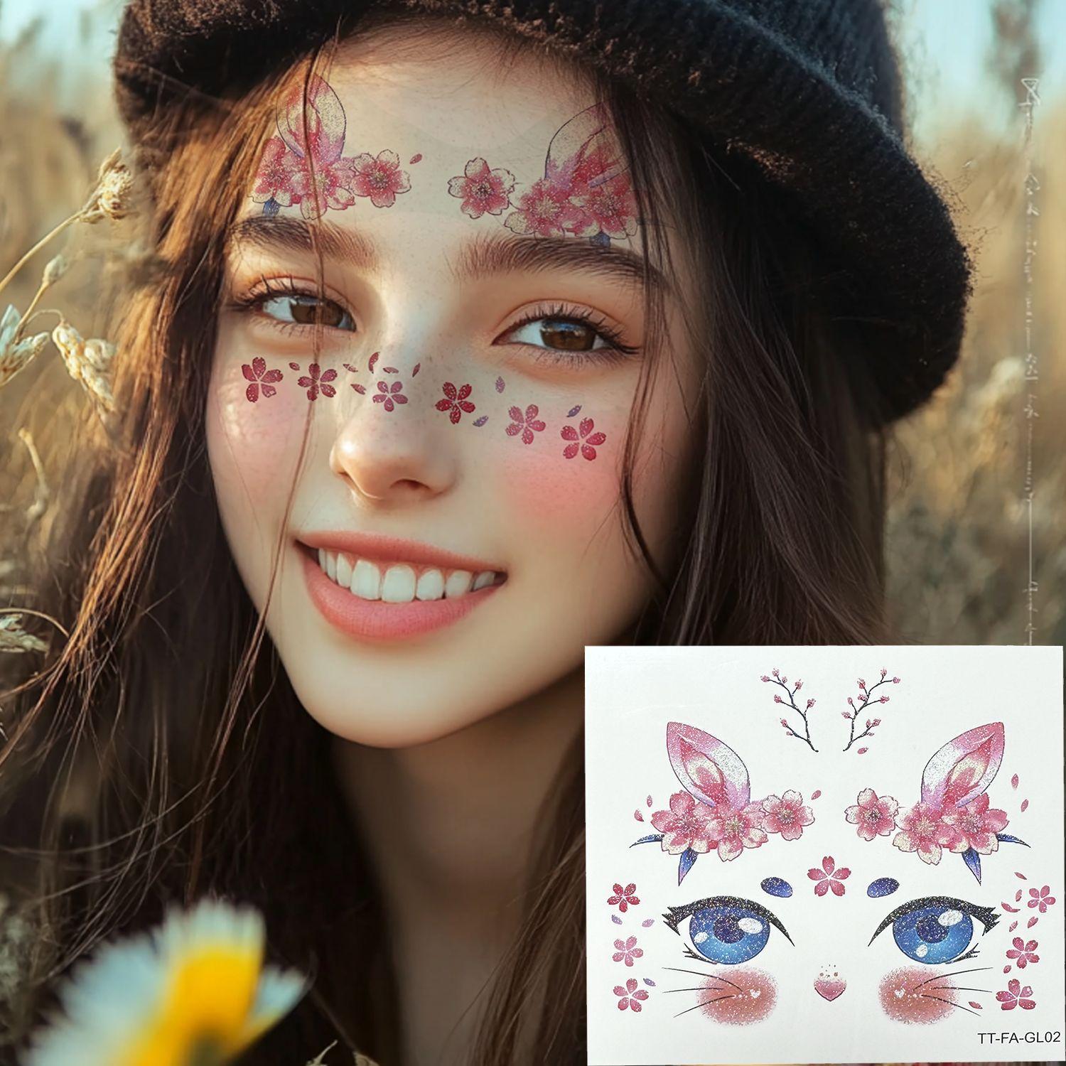 

1 Sheet Butterfly Unicorn Face Stickers - Flamingo Mermaid Peacock Temporary Tattoos for Summer Beach Parties & Music Festivals