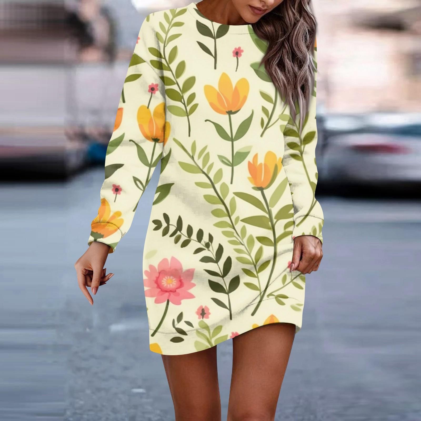 

Платье с длинным рукавом для женщин, повседневное пуловер с принтом, платье-свитер, осень XL жёлтый