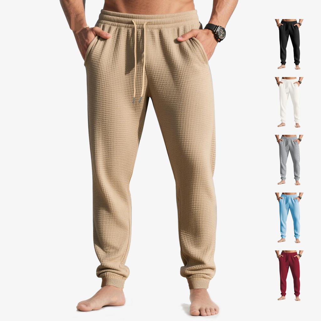 Pantaloni Jogger da Uomo a Nido d'Ape Coulisse Vita Elastica Polsini a Costine Casual Loungewear Aderenti Pantaloni da Tuta