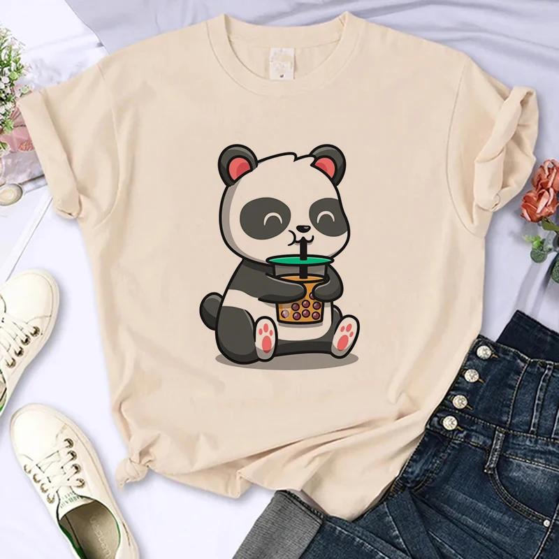 Funny Cute Panda Printed T Shirt for Women Summer Short Sleeve Cartoon Casual Creative T-shirt Vintage Round Neck Clothes