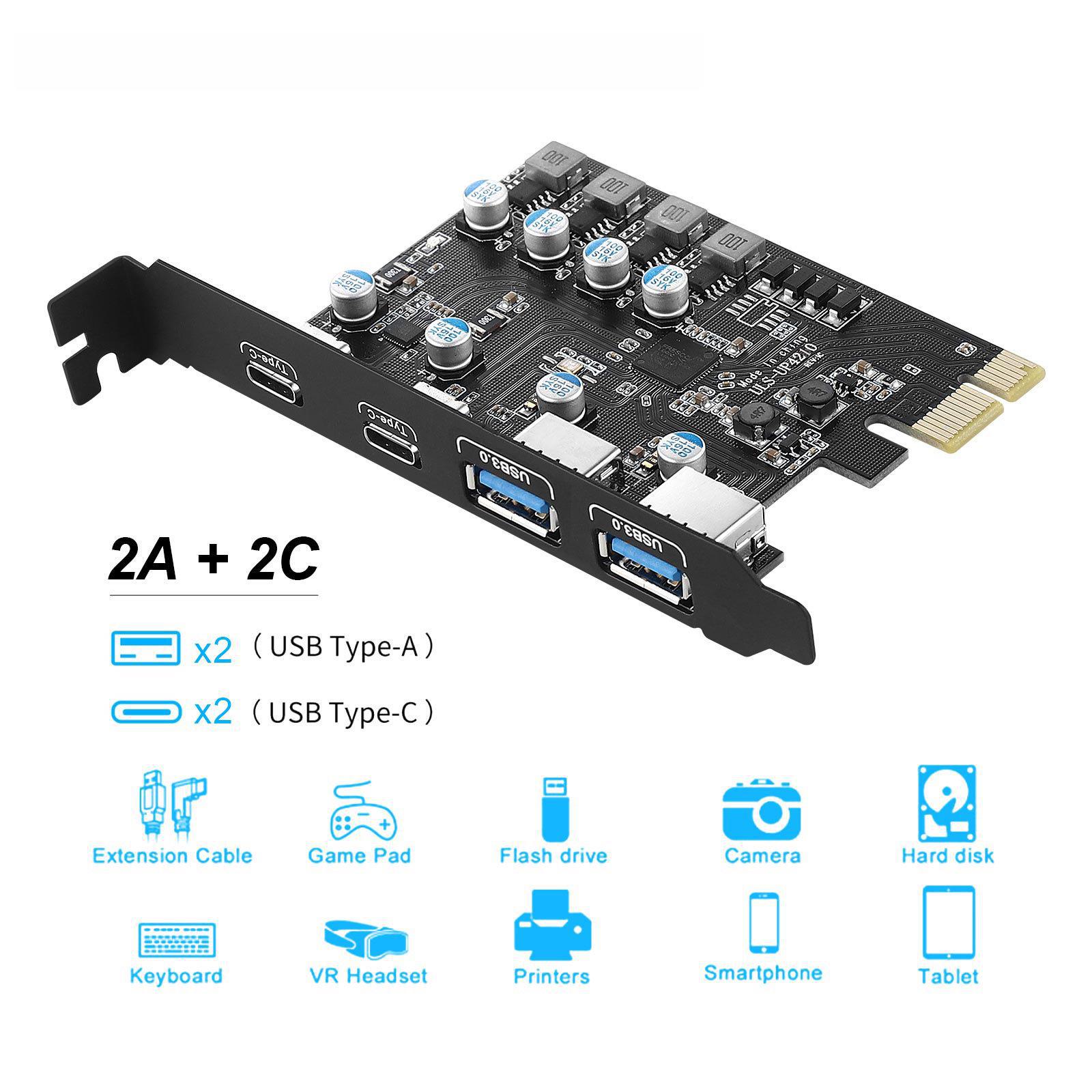 

Плата розширення PCIe USB 3.2 Gen1 із 2 портами USB-A та 2 портами USB-C 4-port expansion card [usb3.0]