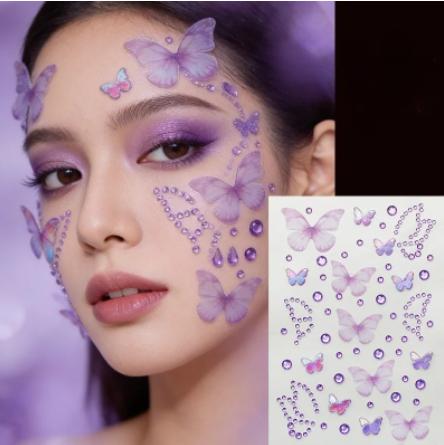 1Sheet Color Butterfly Face Stickers Children Eyes Facial Makeup Butterfly Face Gem Decals Crystal Round Diamond Tattoo Stickers