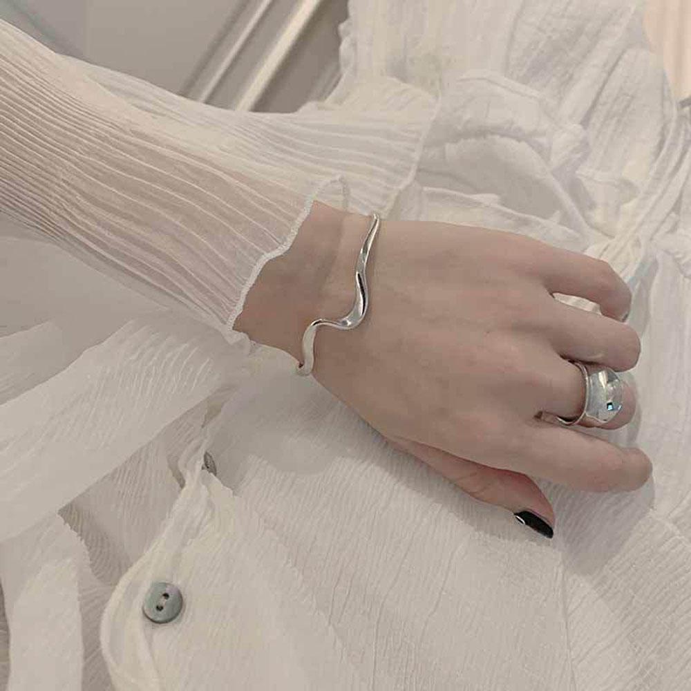 Elegant Bending Adjustable Water Wave Pattern Arc Jewelry Women Gift Simple Bracelet Opening Bangle