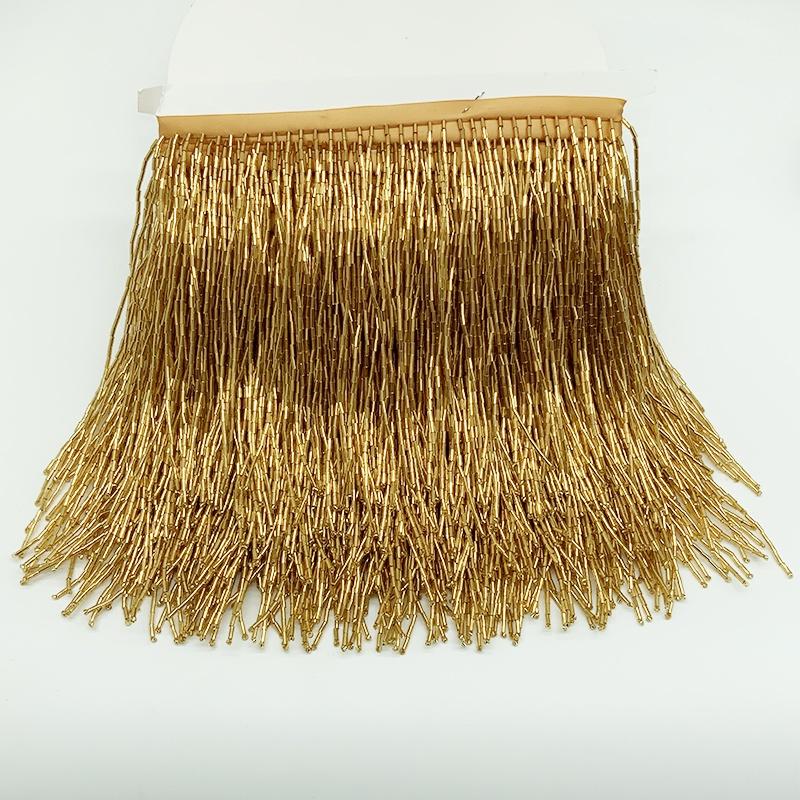 High Quality Glass Beaded Fringe Trimming Sapphire Dark Blue Fringing Trim Lace Long Fringe With Beads золотой