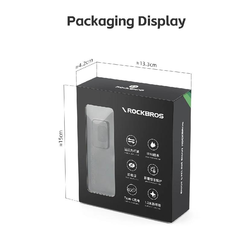 ROCKBROS 3000LM Lampa Rowerowa 10000mAh Power Bank Ładowanie Type-C Lampa Przednia Latarka Rowerowa MTB Kolarstwo Szosowe Błysk Podświetlenie