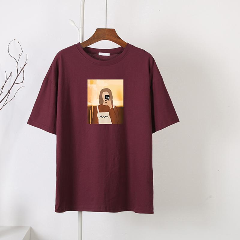 Hirsionsan Koreanska grafiska T-shirts Dam Sommar Casual Lös O-hals Kortärmade T-shirts Kvinnliga vintagetryckta 100 % bomull Toppar
