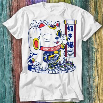 Maneki Neko Lyckokatt Spådomsstjärna Lycka Välstånd T-shirt Topp Tee 264