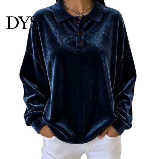 Lady Pullover Shirt Women Velvet Shirt, 3-Button Collared Casual Blouse, Solid Color Loose Long Sleeve Top for Daily Wear Work