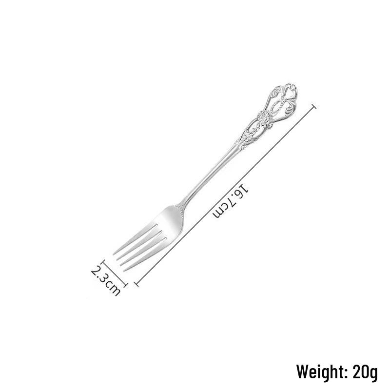 Royal Court Stainless Steel Retro Embossed Cutlery Set: Knife, Fork, Spoon, Steak Knife, Dessert Spoon.