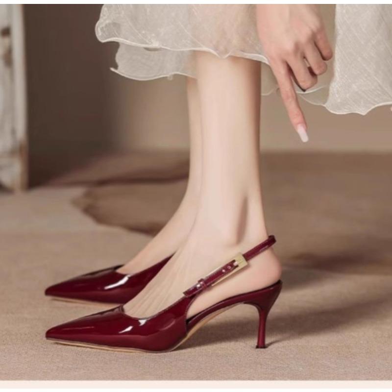 

Fashion 2025 Summer New Band Women Pumps Shoes Fashion Shallow Slip On Slingback Sandals Thin High Heel Dress Sexy Pumps Shoes 35 вино красного