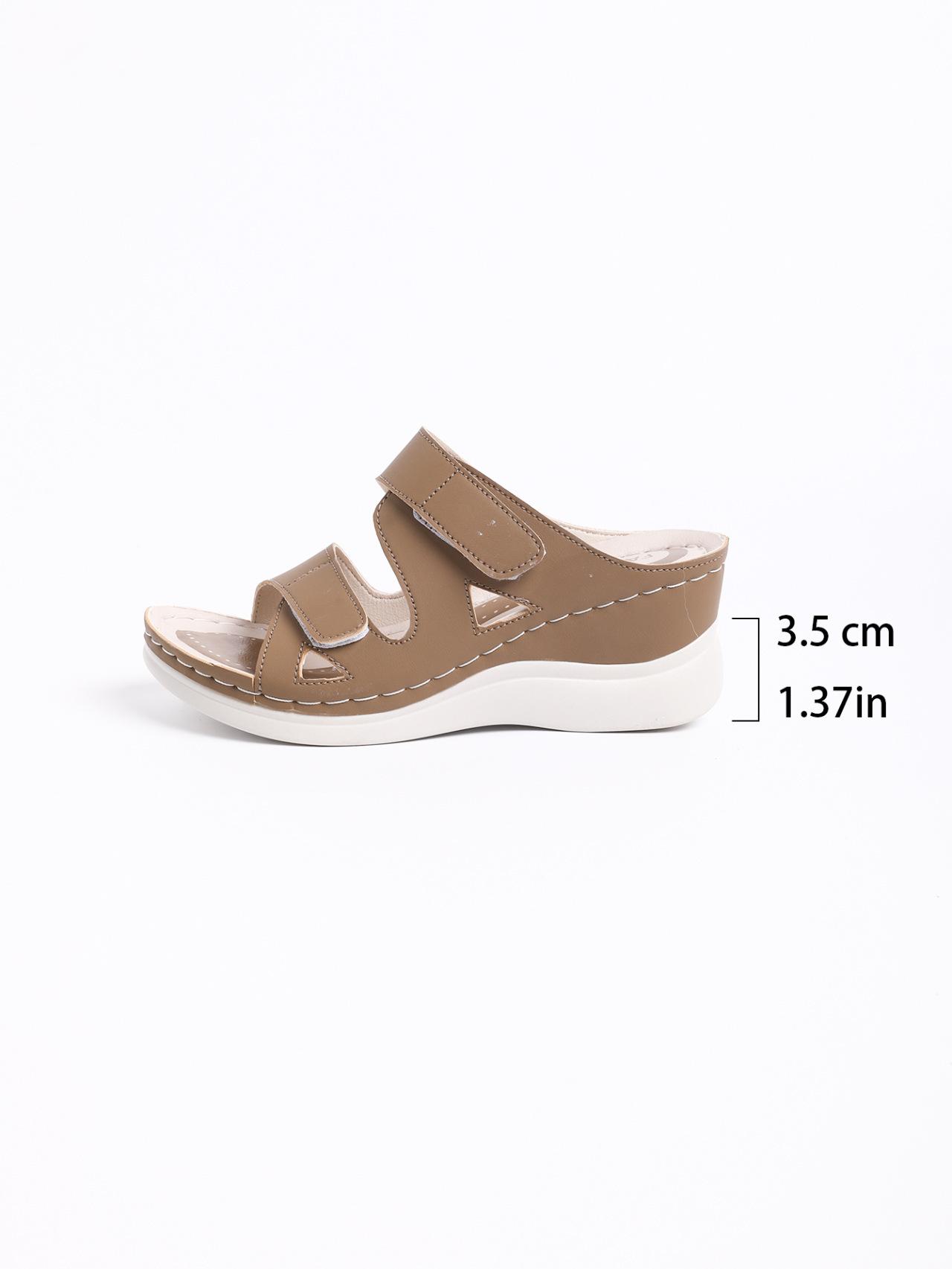 

Большой размер, однотонный, лето 2025, новые, с круглым носком, толстая подошва, модная повседневная одежда, сандалии с одним символом для женщин 43 хаки