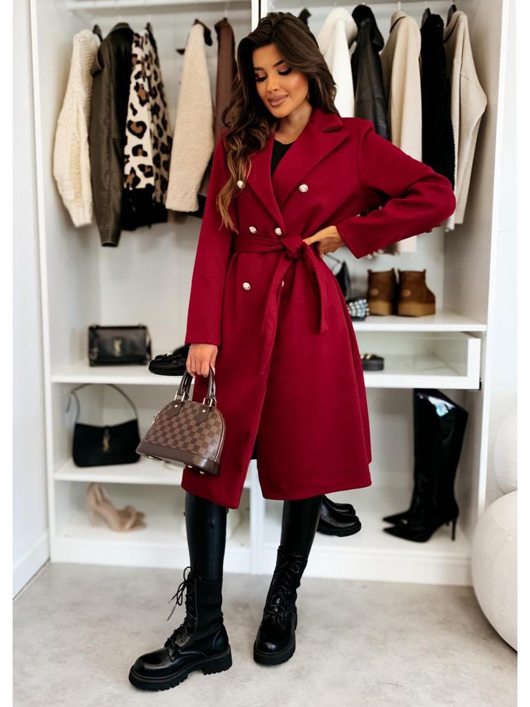 Women's 2024 Winter Fashion Double-Breasted Tie Wool Coat