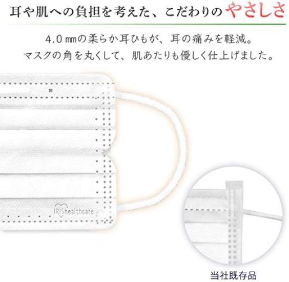 IRIS OHYAMA Nonwoven Pleated 120 Large Regular Comfortable Smart Basic Masks, Count, Capacity, Size, 16.5cm Wide, Ears, White,