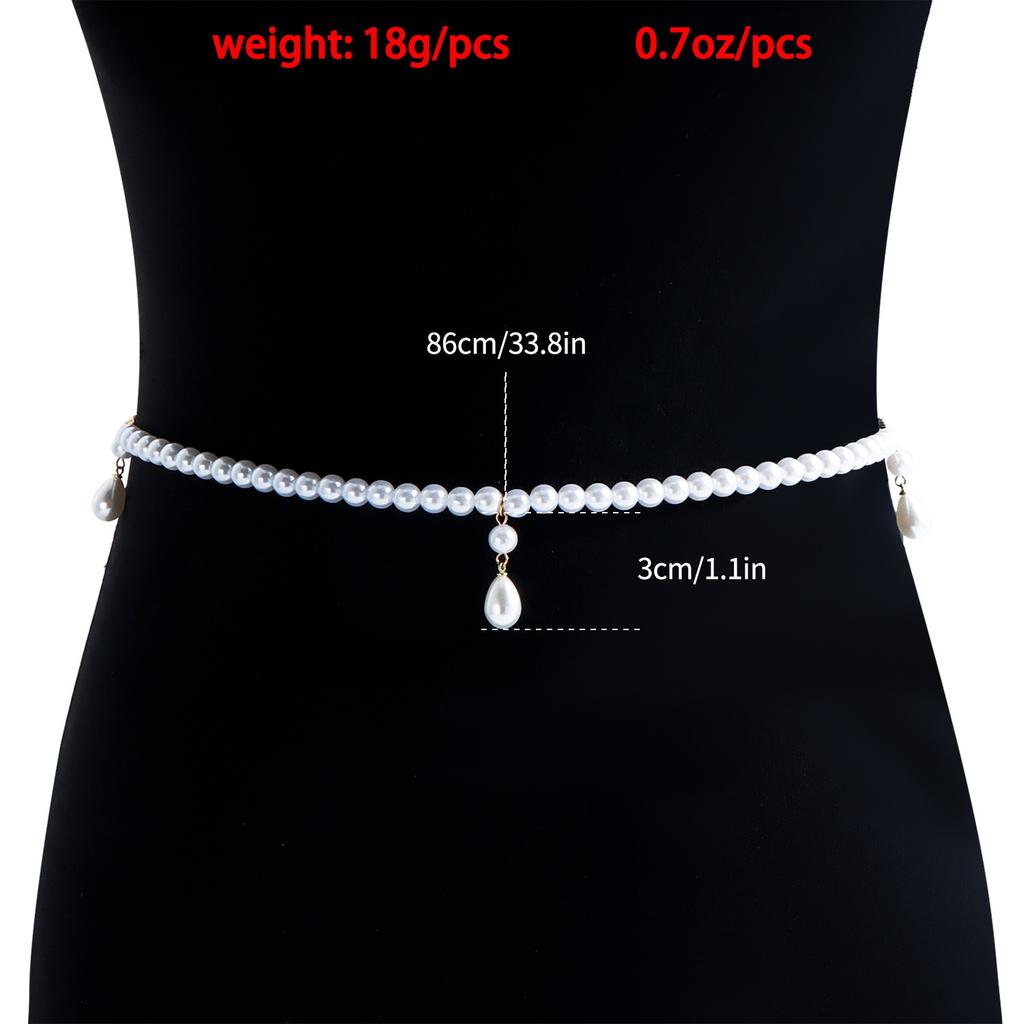 European and American Jewelry Fashion New Single-layer Simple Imitation Pearl Pendant Waist Chain Women's Casual Versatile Belt Jewelry