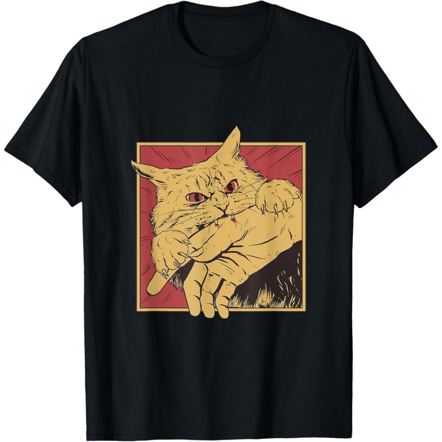 Keshion Funny Cat Graphic Tee Japanese Anime Cat Bite T-Shirt S