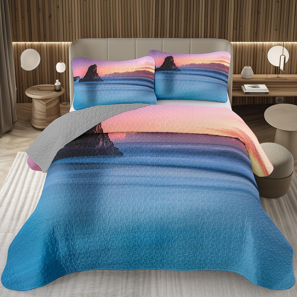 Mountain Bedspread Queen/Twin, Natural Landscape Coverlet Set for Boys Girls Adults Room Decor, Soft Polyester Quilted Bedding
