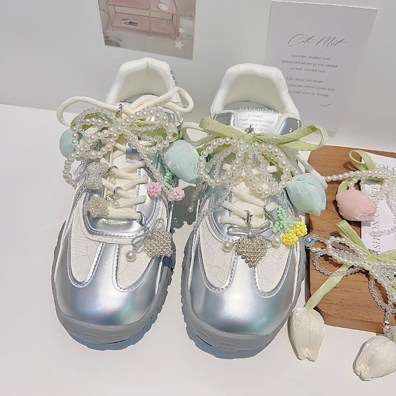 1/2Pcs  Bow Shoe Charm Buckle Shoe Accessories Diy Luxury Pearl Love Shoe Laces Charms For Sneakers Shoes Decoration