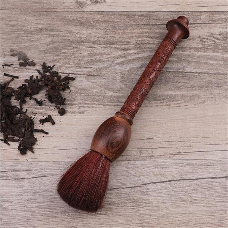 Chinese Style Creative Cleaning Brush Hand-carved Dragon Pattern Sandalwood Handle Horse Hair Tea Accessories Cleaning Brush