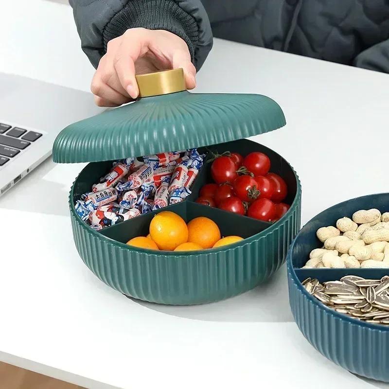 Portable Household Small Fruit Plate Grid Nuts Plate New Year Candy Dish Plastic Dried Fruits Snack Tray Lid Storage Tools