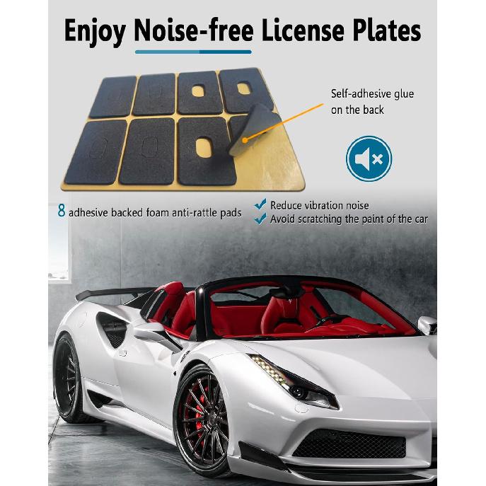 Black License Plate Frames- 2 Pack Aluminum Front & Rear Auto Car Tag Holder, Heavy Duty Bracket With Mount Hardware, Screws Caps, Rattle Proof Pads