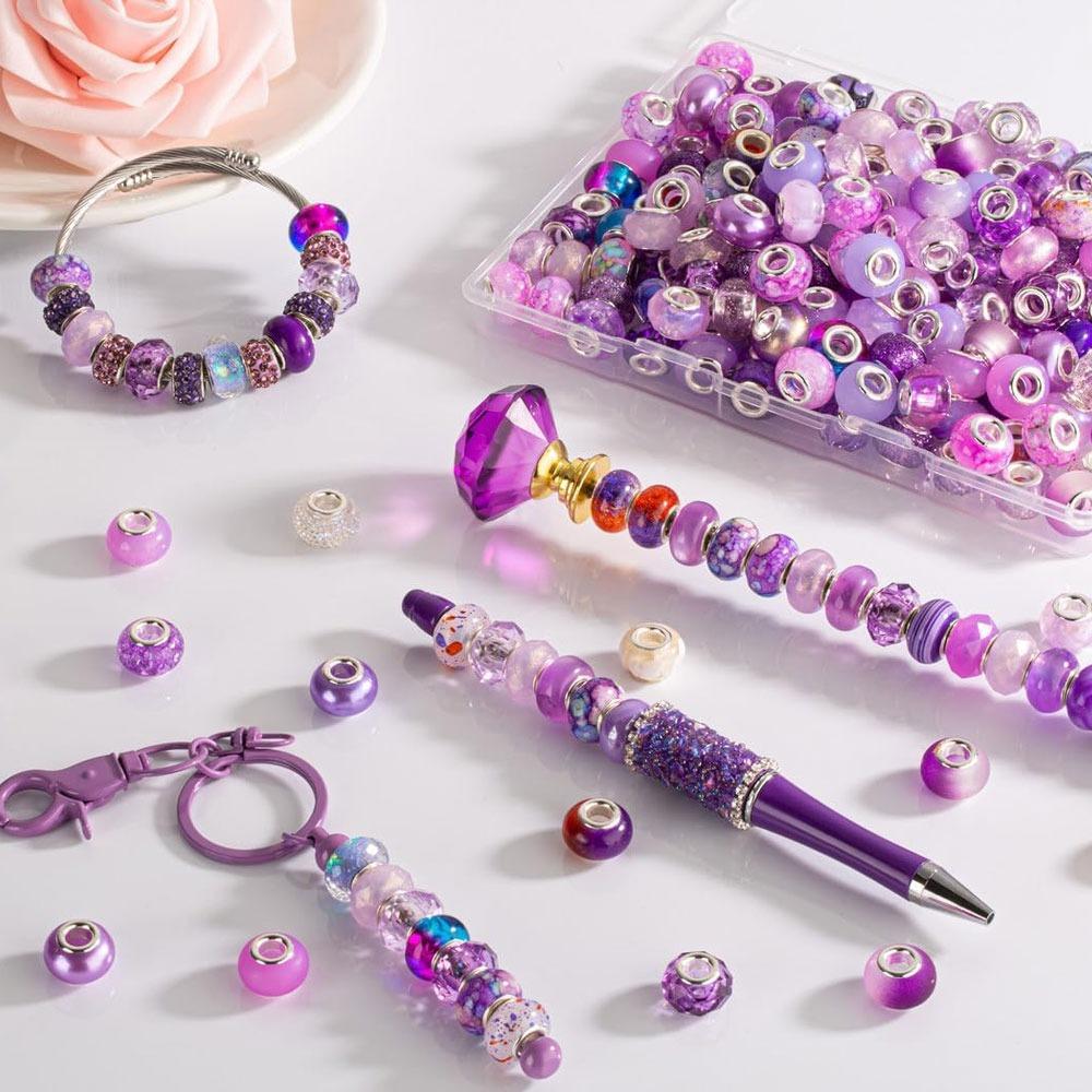 10/20/30 Stück Lila Europäische Großlochperle Schmuckherstellung Großloch Intervall Harz Handwerksperle Anhänger Armbandherstellung Halskette Stift DIY Handwerk