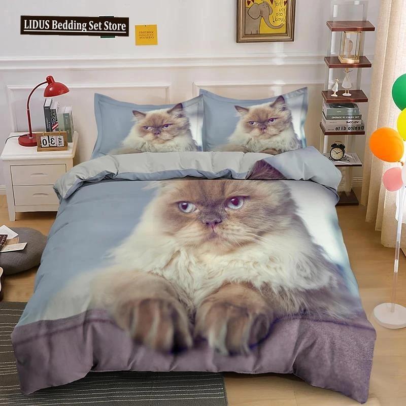 Härligt Sällskapsdjur Katt Sängklädesset Djurtryckta Överdrag Enkelt Dubbelt King Queen Storlek Påslakan Kitty Mönster Polyester Quiltöverdrag
