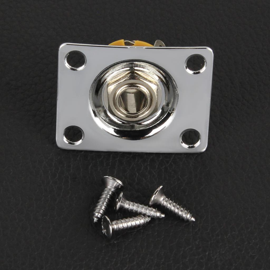FLEOR 2PCS Guitar Output Jack Socket 1/4" 6.35mm Mono Jack for Electric Guitar Parts, Silver/Black