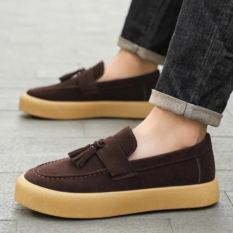 Mens Loafers Tassel Shoes Autumn  Fours Season British Style Fashion Casual Shoes Trendy Platform Anti Slip Vulcanized Shoes