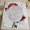 1pc White Red Rose 3D Printed Fitted Sheet 100% Polyester Durable Bedding Set Sheet for Home Bedroom Decoration Birthday Gift