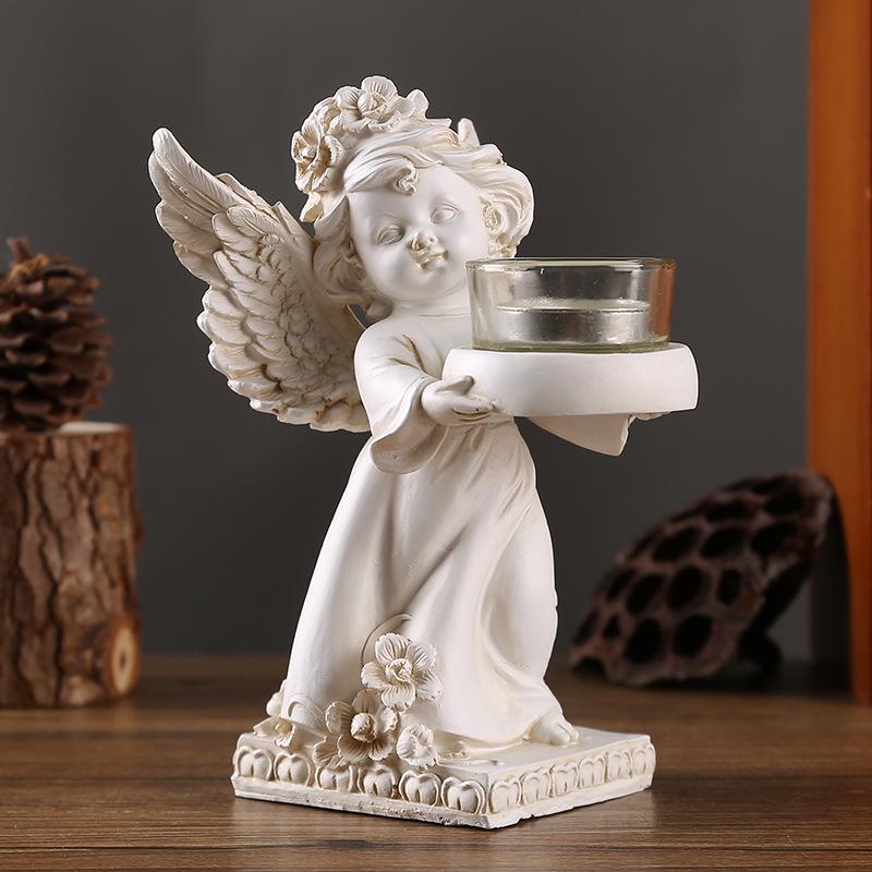 European Retro Angel Candlestick Resin Ornament for Romantic Candlelight Dinner Decor