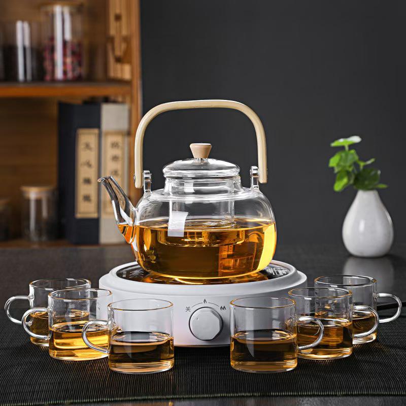 Japanese-Style Handmade High-Temperature Resistant Glass Teapot with Large Bamboo Handle for Brewing