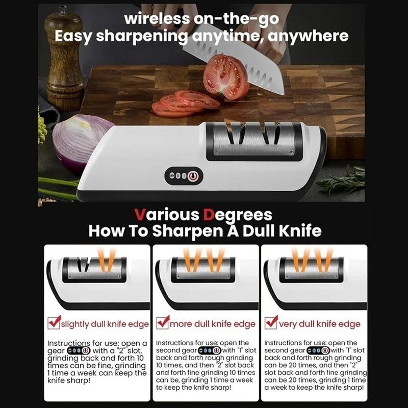 Electric Knife Sharpener,2026 New Automatic Kitchen Knife Sharpener with Safe Enclosed Sharpening Slots,Non-Slip Base,3-Speed 4-Stage System,(A3)