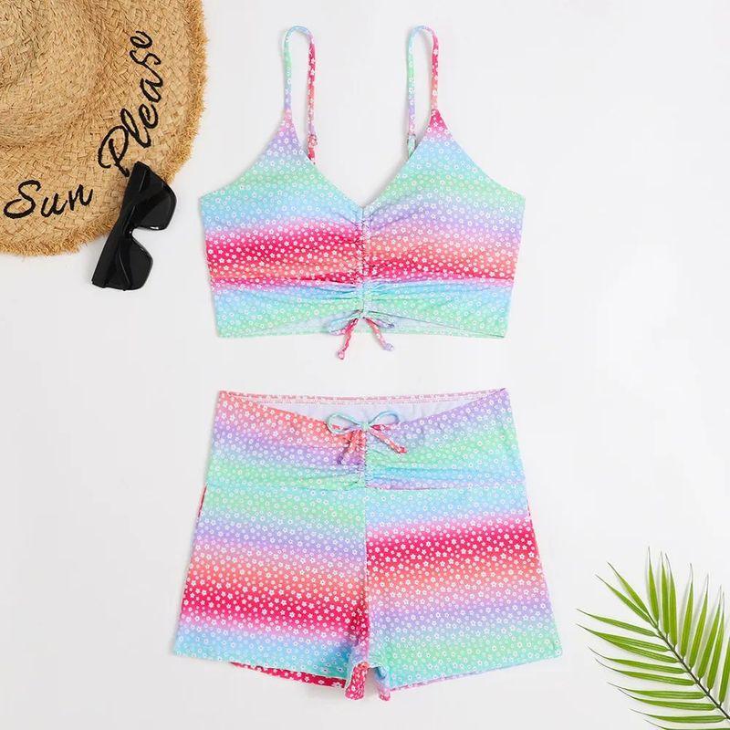 Flat-Angle Printed Two-pieceSwimsuit Multicolor Boxer Conservative Print Separates Swimsuit