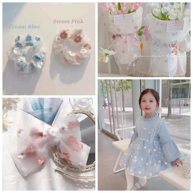 Small Flowers Embroidered Organza Fabric for Sewing Princess Dresses Headwear Stage Costumes Decorative Cloth DIY Fabrics