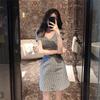 Summer New Retro Chic Plaid Super Fairy Dress Girl Sukol Thin V-neck Waist Temperament Skirt Woman