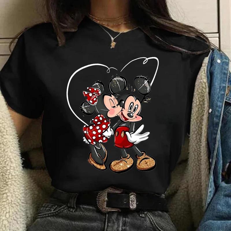 Disney T-shirt Gothic Fashion Mickey T-shirt Minnie Mouse Print Casual T-shirt Women's Kawaii T-shirt Kawaii Loose Clothing