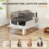 52L Stainless Steel Enclosed Cat Litter Box with Flip Lid, Double Door, Scoop, White