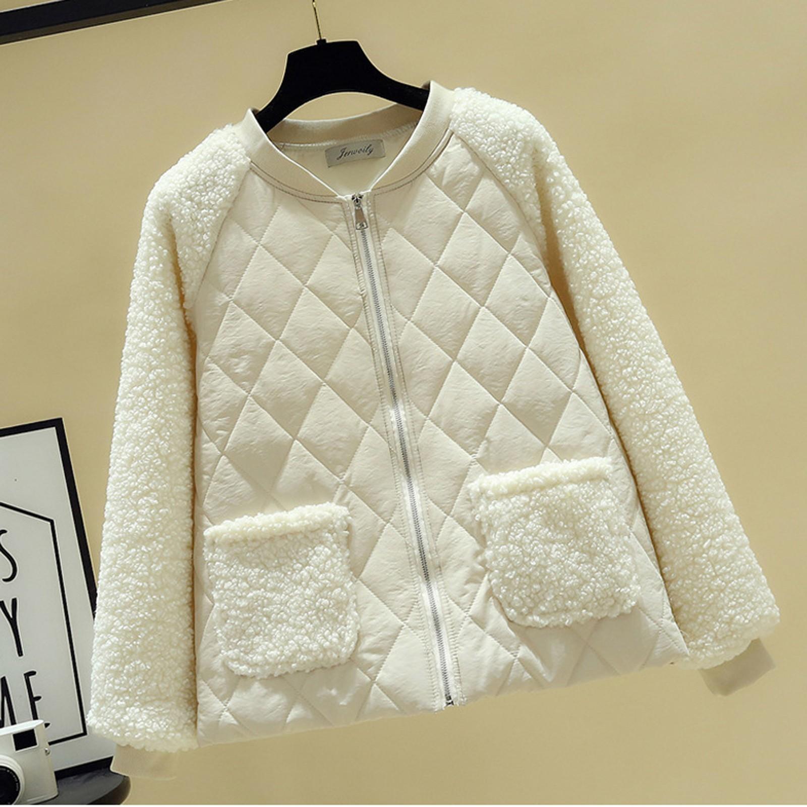 

Женская однотонная куртка-бомбер с длинными рукавами, в клетку, утолщенная, хлопковая куртка XXXL бежевый