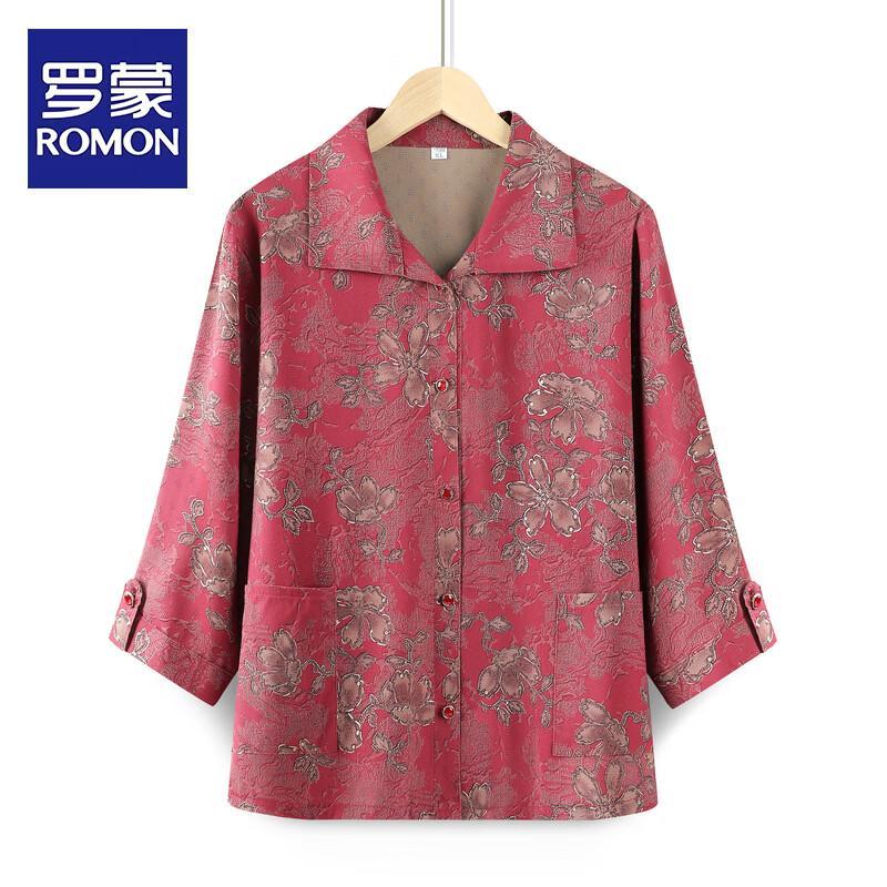 Romon Women s Floral Print 3/4 Sleeve Summer Shirt 3XL
