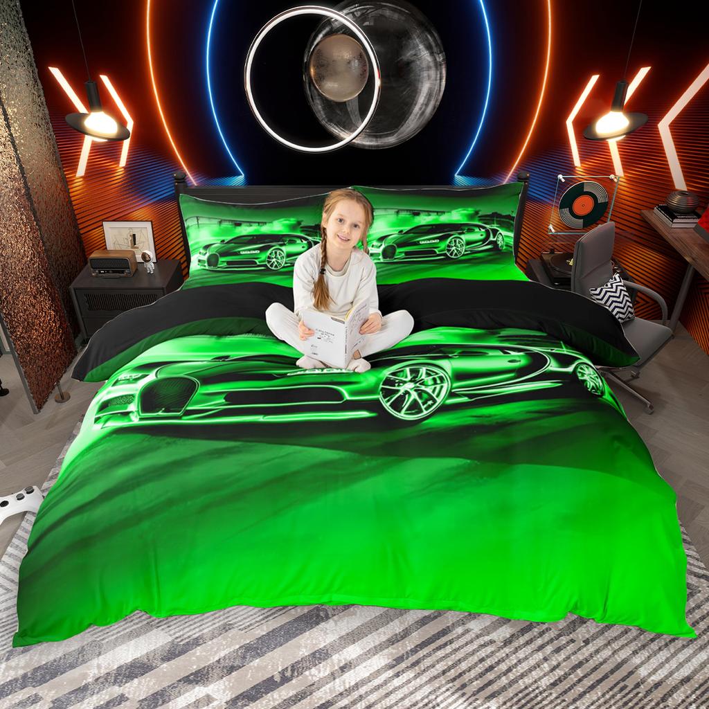 Homewish Speed Racing Car Duvet Cover Set for Boys 2pcs/3pcs, Cool Sports Car Bedding Set, Extreme Sport Themed Comforter Cover