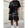 Herren Rundhals Kurzarm Freizeit T-Shirt und Shorts mit Kordelzug, Urlaubs Strand Outfit, Bequeme Kleidung