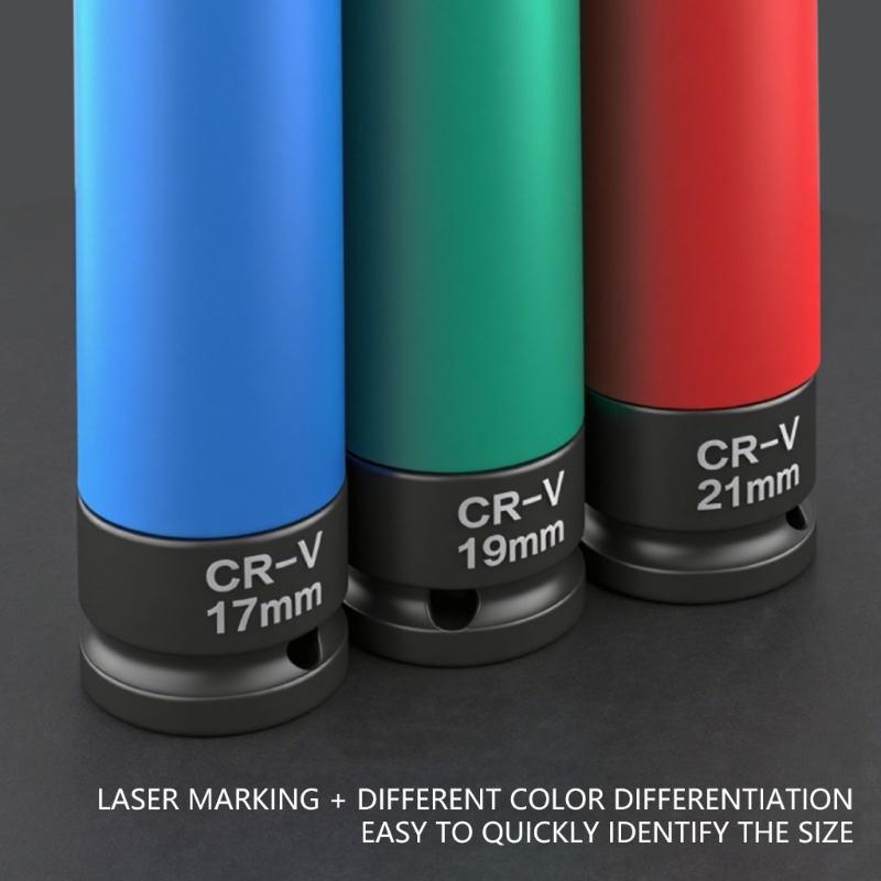 1/2Inch Impact Socket Set Suitable For Tire Removal Alloy Steel Extended Length 17mm 19mm 21mm Socket With Storage Case