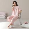 Short-sleeved Cropped Pants Pajamas Women's Spring and Summer New Pure Cotton Summer Thin Large-size Loungewear Suit
