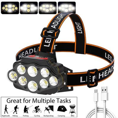 8LEDs Super Bright Headlamp Outdoor Camping Piesze wycieczki Headlamp Montowane na głowie Night Fishing Headlight