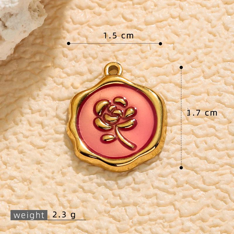 European & American Retro Wheat Ear Pendant with Colorful Flowers - French Design Stainless Steel Jewelry