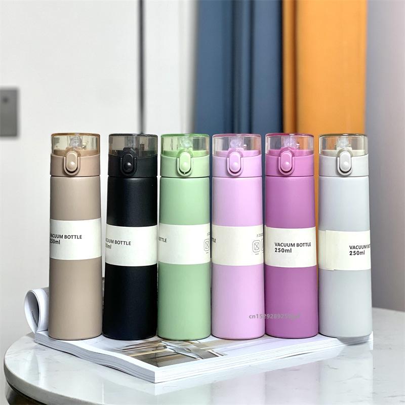 1pc 150ml/250ml Mini Thermos Cup Leak-proof Thermos Insulated Cup With Straw Portable One-button Opening Pocket Thermal Mug