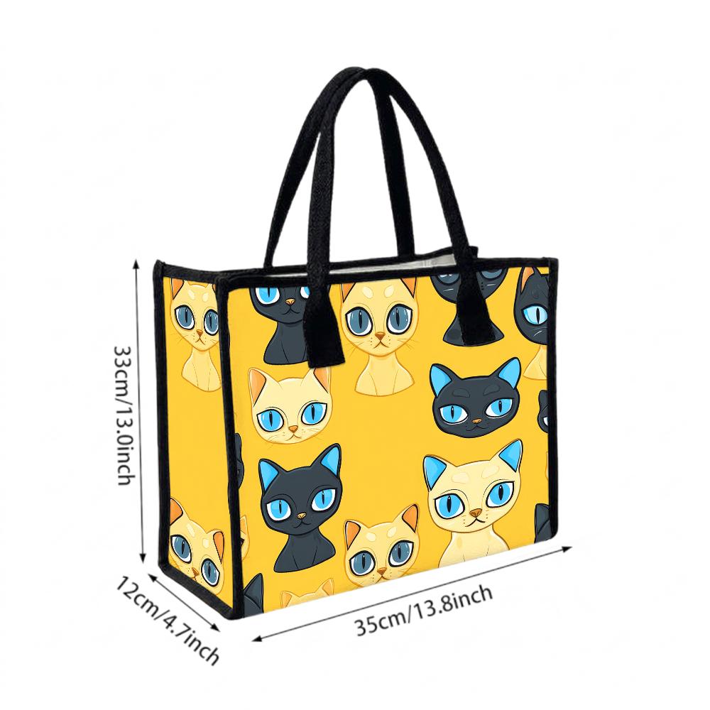 Cute Cat Print Tote Bag Fashion Casual Large Capacity Daily Shopping Handbag for Women