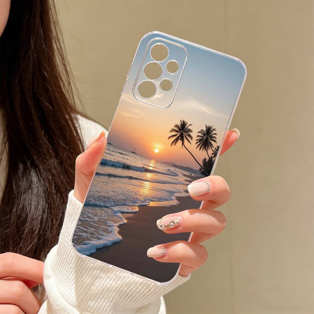 Meeresblick Sonnenuntergang Handyhülle Transparentes Silikon Weich Für Samsung S25,S24,S21,S22,S23,S30,Ultra,S20,Plus,Fe