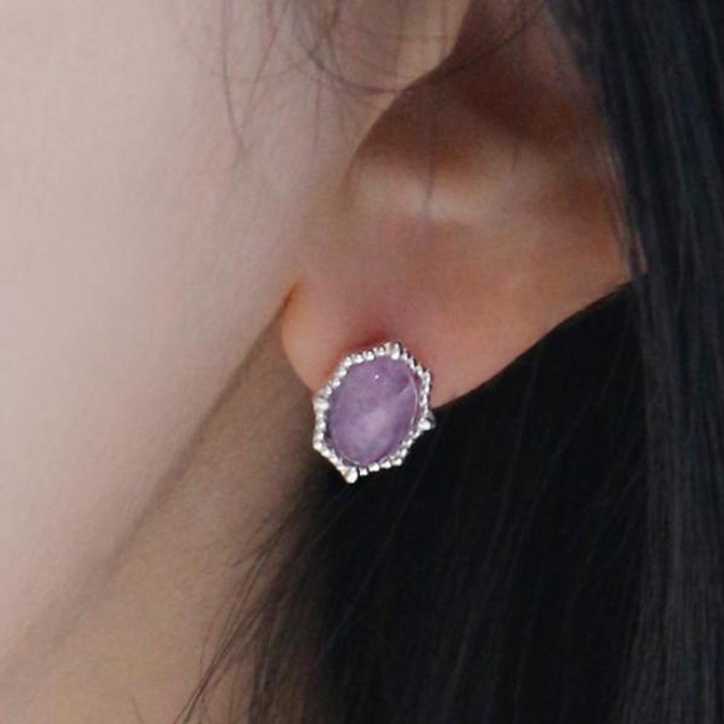 

Жіночі повсякденні сережки з аметистом до сарі Silver Amethyst