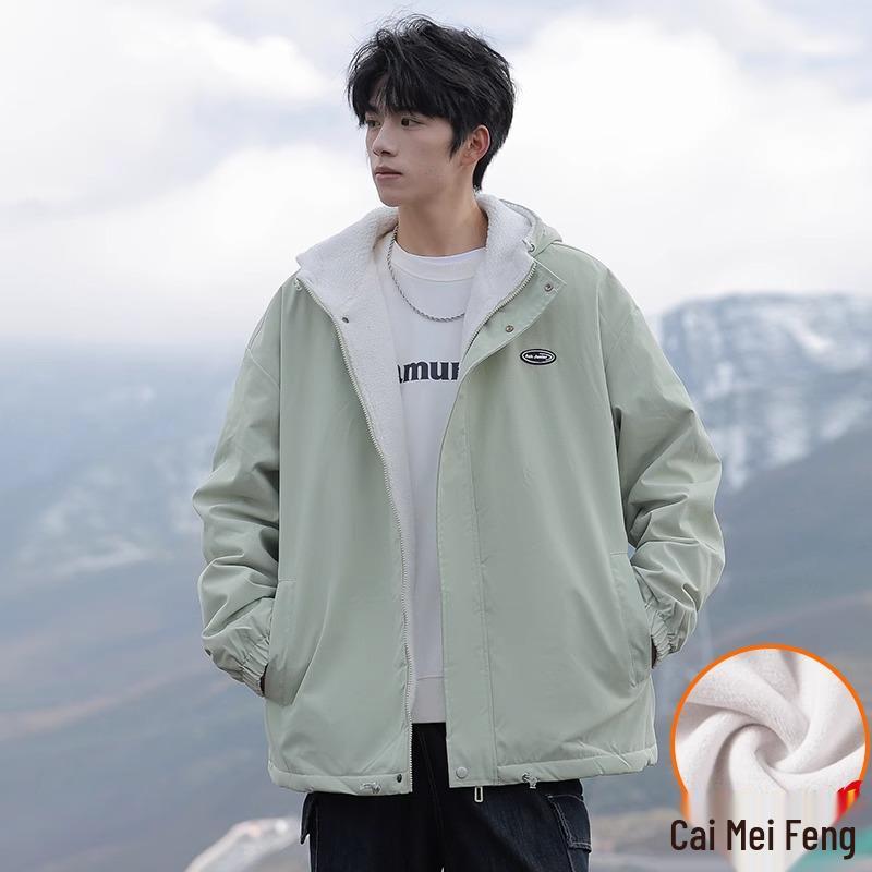 

Men s Lambswool Fleece-Lined Loose Windbreaker Hoodie Jacket for Autumn/Winter 3XL (recommended for 170-200 lbs)